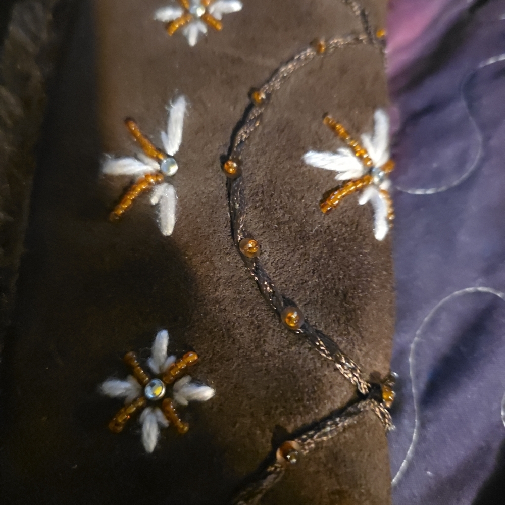 Roxy Brown Wedge Boots with Floral Embellishments - Picture 5 of 5
